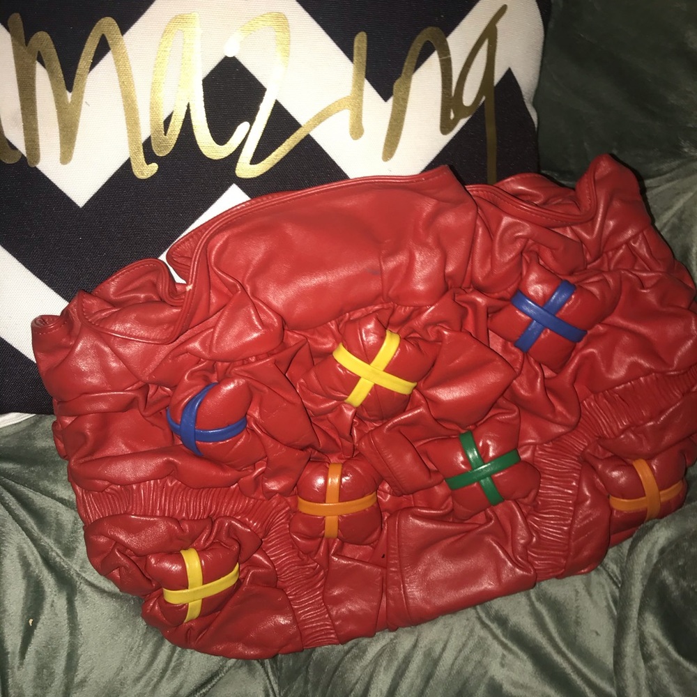 Red multicolor block clutch! Vintage